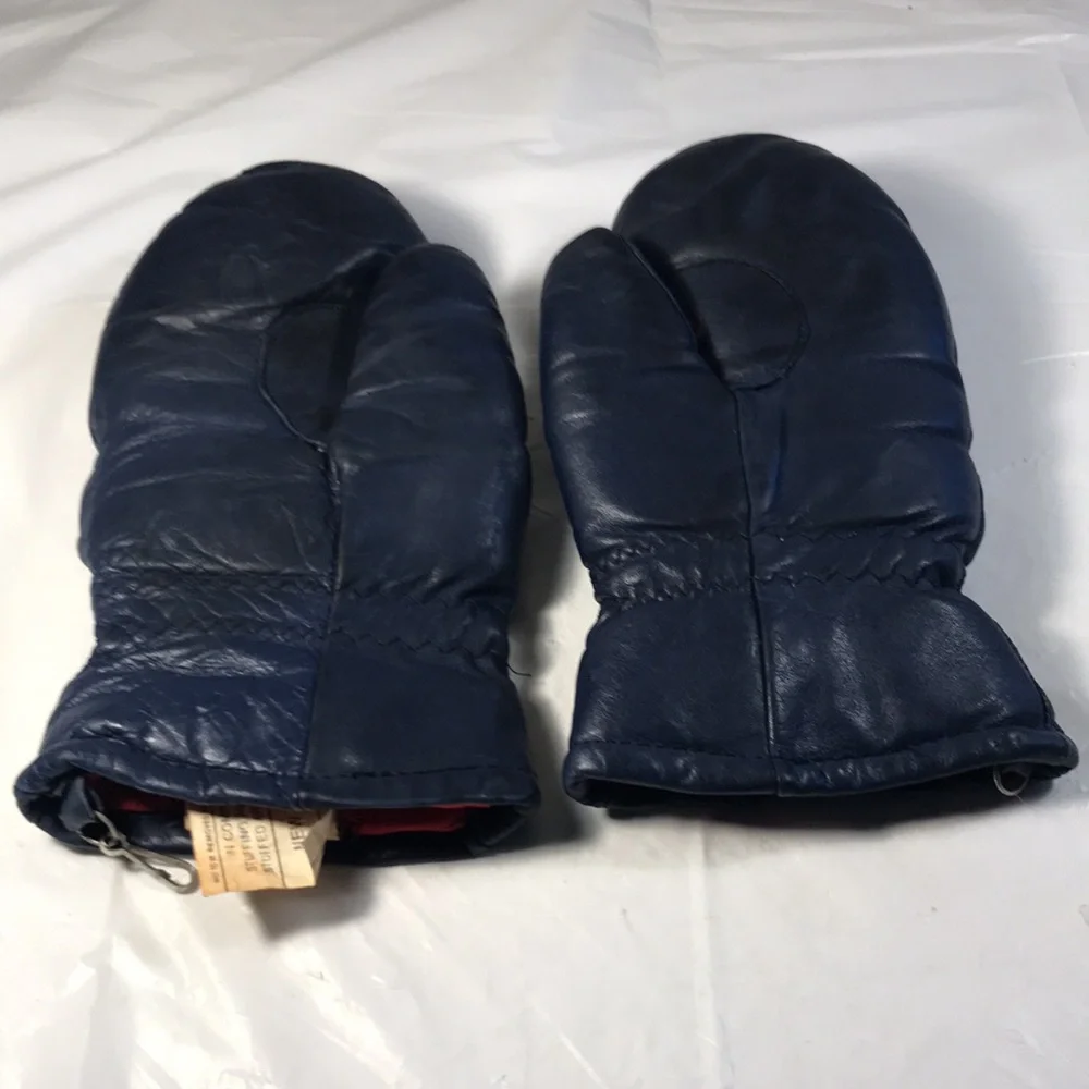 Dorsons Sports Vintage Blue Leather Insulated Snow Ski Winter Mittens